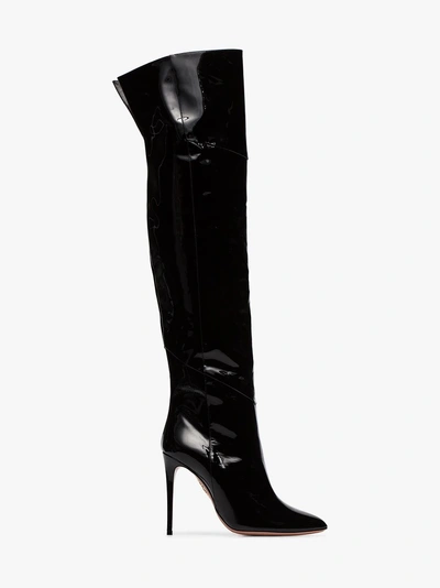 Shop Aquazzura Alma 105 Patent Leather Boots In Black