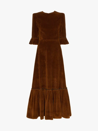 Shop The Vampire's Wife Ruffle-detail Corduroy Dress In Brown