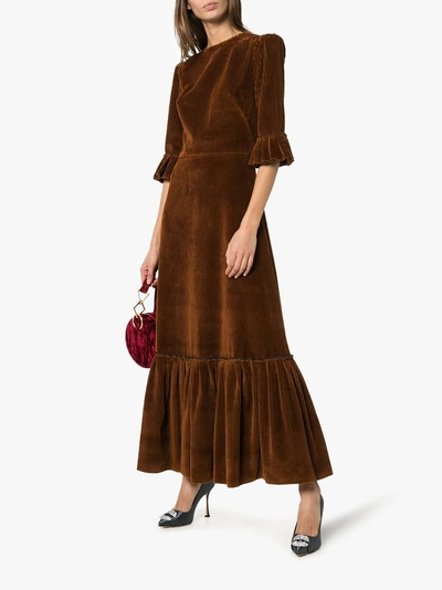 Shop The Vampire's Wife Ruffle-detail Corduroy Dress In Brown