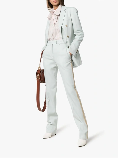 Calvin Klein 205w39nyc Straight Leg Wool Trousers With Tuxedo Stripe In Blue