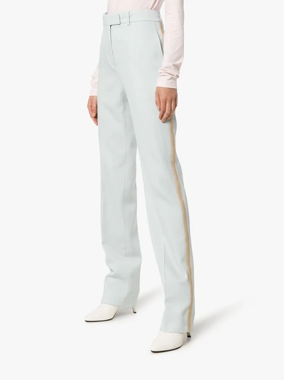 Calvin Klein 205w39nyc Straight Leg Wool Trousers With Tuxedo Stripe In Blue