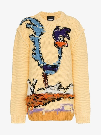 Shop Calvin Klein 205w39nyc X Looney Tunes Roadrunner Intarsia Reversed Seam Virgin Wool Jumper In Yellow