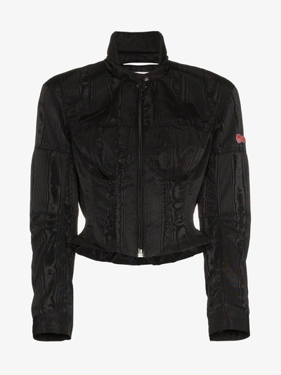 Shop Marine Serre Moire Cropped Jacket In Black