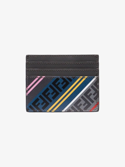 Shop Fendi Multicoloured Ff Logo Leather Cardholder In Grey