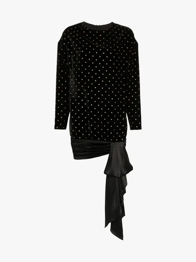 Shop Alexandre Vauthier Polka Dot Wool And Velvet Mini-dress In Black