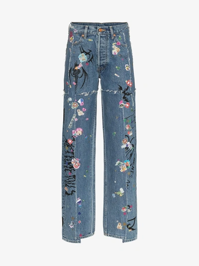 Shop Vetements Jeans Mit Sticker-print In Blue