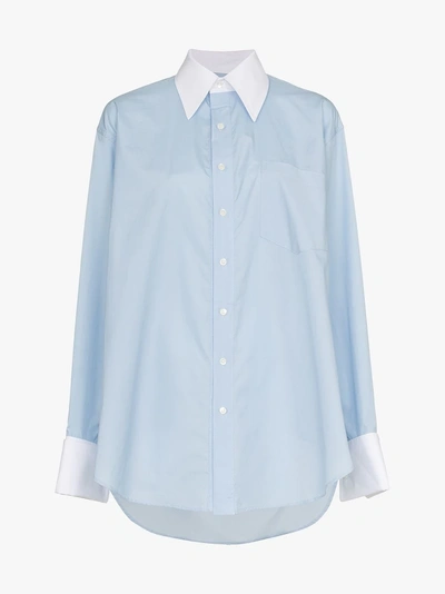 Shop Matthew Adams Dolan Asymmetric Hem Cotton Oxford Shirt In Blue