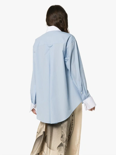 Shop Matthew Adams Dolan Asymmetric Hem Cotton Oxford Shirt In Blue