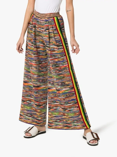 Shop Missoni Striped Wide Leg Wool Trousers In Green