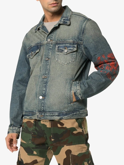 Shop 424 Zip Sleeve Denim Jacket In Blue