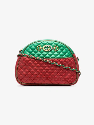 Shop Gucci Red And Green Trapuntata Quilted Metallic Leather Cross Body Bag In Gold
