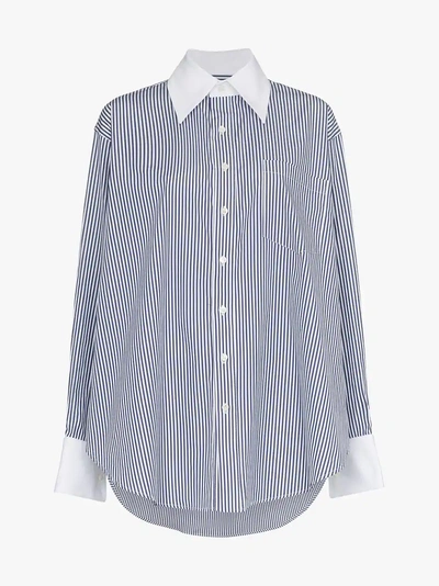 Shop Matthew Adams Dolan Stripe Print Cotton Oxford Shirt In Blue