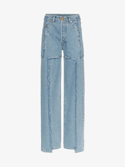 Shop Vetements Frayed Patchwork Detail Jeans In Blue