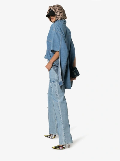 Shop Vetements Frayed Patchwork Detail Jeans In Blue