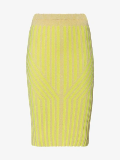 Shop Cap Ribbed Midi Skirt In Yellow