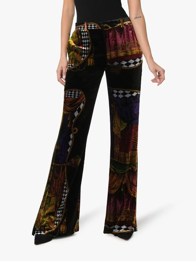 Shop Versace High-waisted Sipario Print Silk Blend Velvet Trousers In A7008 Multicoloured