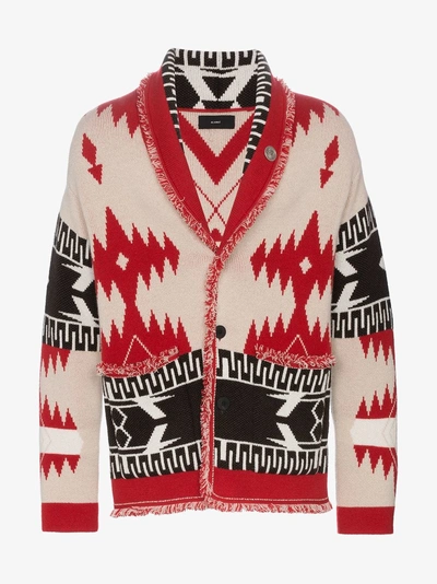 Shop Alanui Jacquard Cashmere Shawl Cardigan In Red