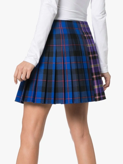 Shop Versace Check Print Pleated Wool Kilt Skirt In Multicolour