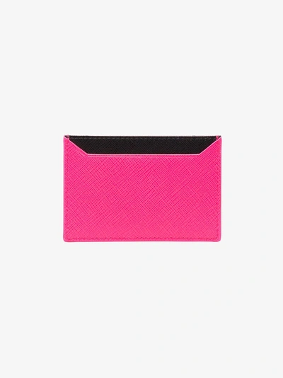 Shop Prada Fluorescent Pink Logo Plaque Leather Cardholder