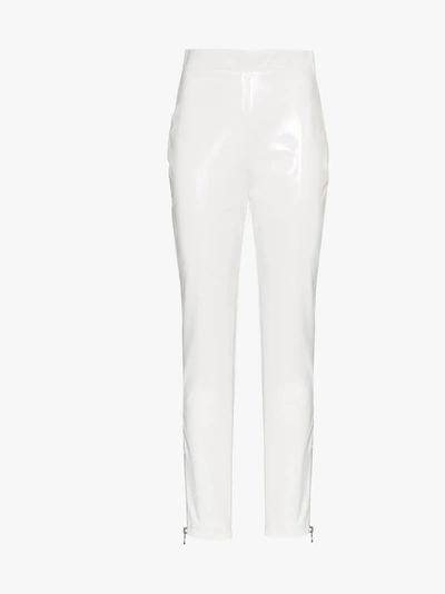 Shop Balmain High-waisted Skinny Vinyl Trousers In White