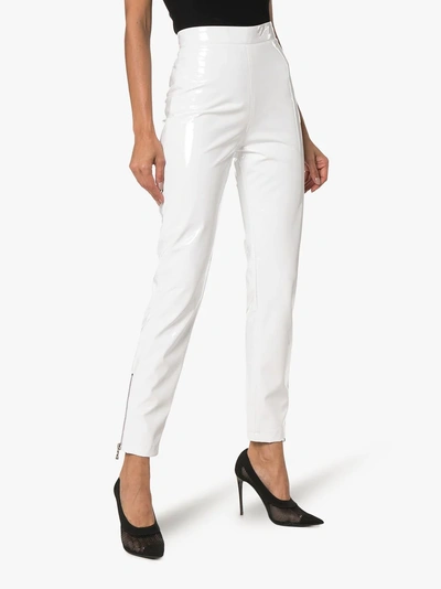 Shop Balmain High-waisted Skinny Vinyl Trousers In White