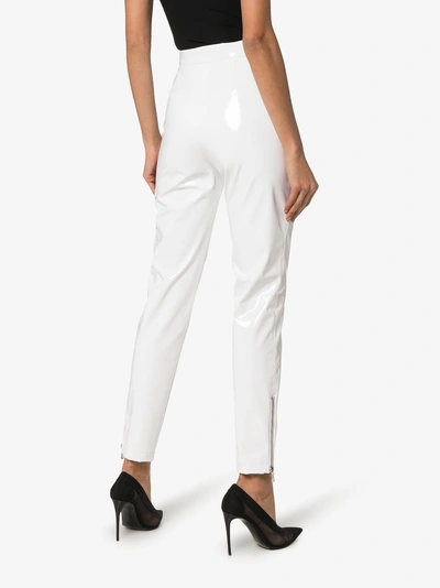 Shop Balmain High-waisted Skinny Vinyl Trousers In White