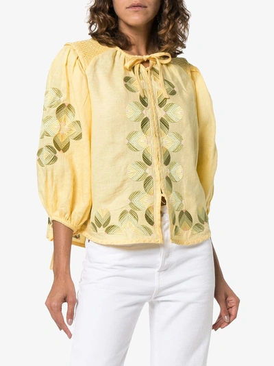 Shop Innika Choo Gesmokte Bluse In Yellow