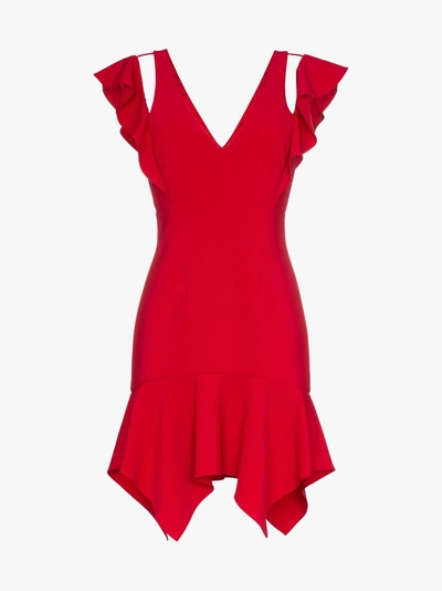 Shop Haney Liv Ruffle Detail Silk Minidress In Red