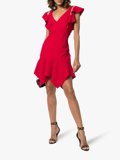 Shop Haney Liv Ruffle Detail Silk Minidress In Red