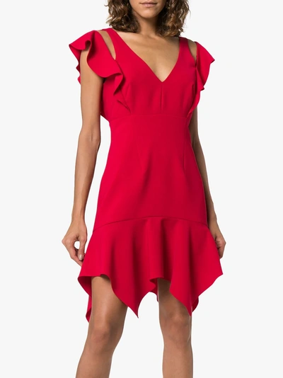 Shop Haney Liv Ruffle Detail Silk Minidress In Red