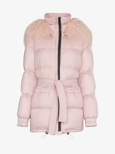 Shop Mr & Mrs Italy Mongolian Fur Collar Feather Down Puffer Coat In Pink