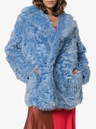 Shop Sies Marjan Lapel-collar Shearling Coat In Blue