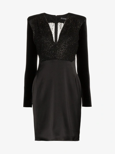 Shop Haney Stam V-neck Velvet Sleeve Mini Dress In Black