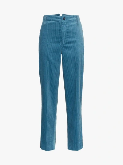 Shop Golden Goose Wide Leg Corduroy Cotton Chino Trousers In Blue