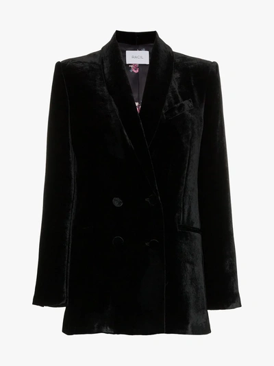 Shop Racil Double Breasted Shawl Collar Silk Blend Velvet Blazer In Black