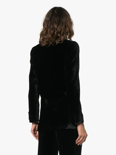 Shop Racil Double Breasted Shawl Collar Silk Blend Velvet Blazer In Black