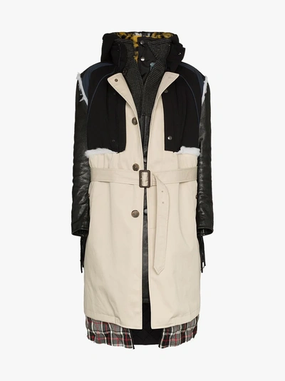 Shop Balenciaga Layered Belted Leather And Calf Hair Parka Coat In Black