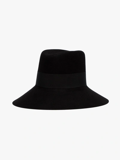 Shop Saint Laurent Black Nina Fur Felt Fedora Hat