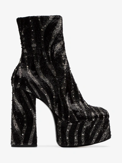 Shop Saint Laurent Billy 140 Zebra Sequinned Platform Boots In Black