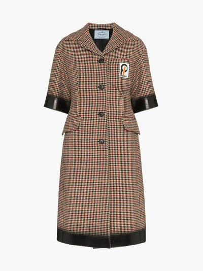 Shop Prada Short Sleeved Tweed Coat In Brown