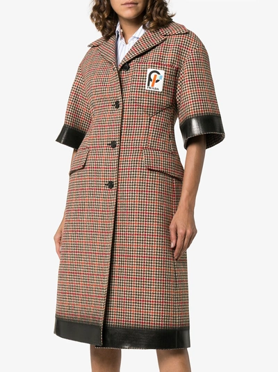 Shop Prada Short Sleeved Tweed Coat In Brown