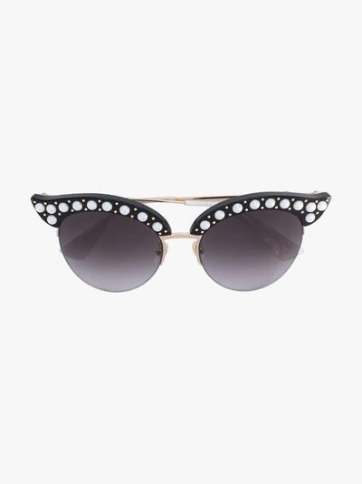 Shop Gucci Eyewear Cat-eye-sonnenbrille Mit Perlen In Black