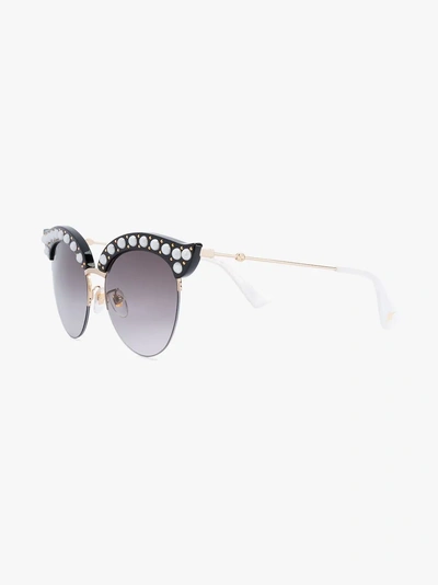Shop Gucci Eyewear Cat-eye-sonnenbrille Mit Perlen In Black