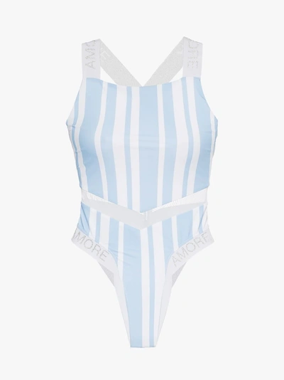 Shop Ambra Maddalena Crush Mesh Insert Swimsuit In Blue