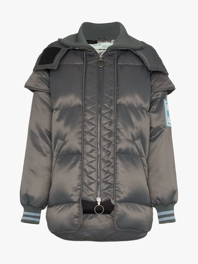 Shop Off-white Hooded Puffer Jacket In Grey