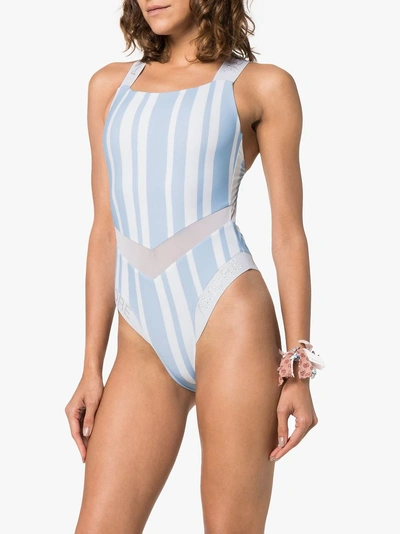 Shop Ambra Maddalena Crush Mesh Insert Swimsuit In Blue