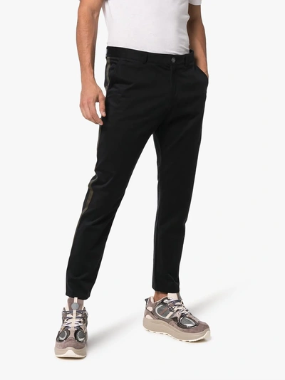 Shop Lot78 Side Stripe Chino Trousers In Black