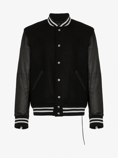 Shop Mastermind Japan Mastermind World Logo Embellished Leather Varsity Jacket In Black