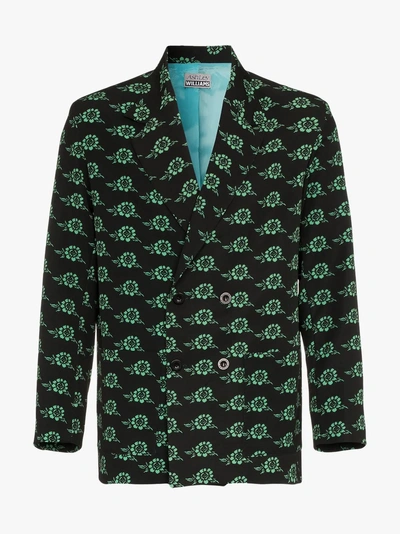 Shop Ashley Williams Rose Print Executive Blazer In Black