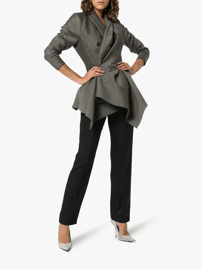 Shop Poiret Shawl Collar Asymmetric Virgin Wool Silk Blend Jacket In Grey